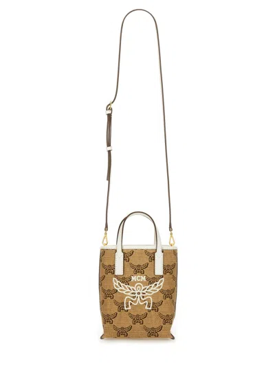 Mcm Structured Tote Bag With Distinctive Embroidery In Neutral
