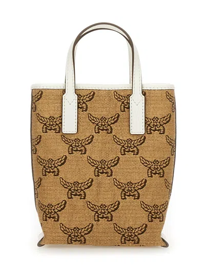 Mcm Structured Tote Bag With Distinctive Embroidery In Neutral