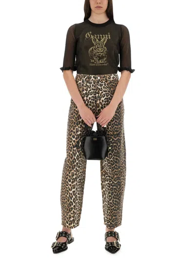 Ganni Transparent Jacquard Top With Playful Graphic In Black