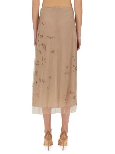 Fendi Embroidered Tulle Maxi Skirt With Sheer Overlay In Neutral