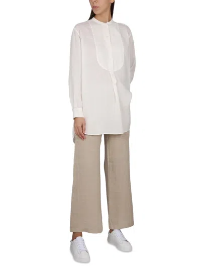 Aspesi Loose Fit Lightweight Mandarin Collar Tunic Shirt In White