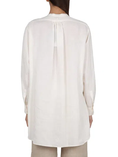 Aspesi Loose Fit Lightweight Mandarin Collar Tunic Shirt In White