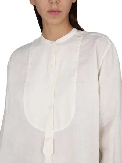 Aspesi Loose Fit Lightweight Mandarin Collar Tunic Shirt In White