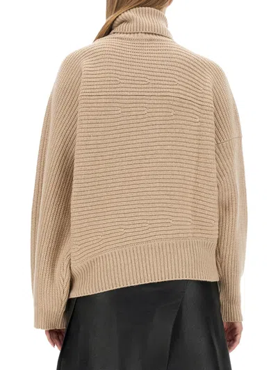 Stella Mccartney Textured Knit Oversized Turtleneck Shirt In Neutral