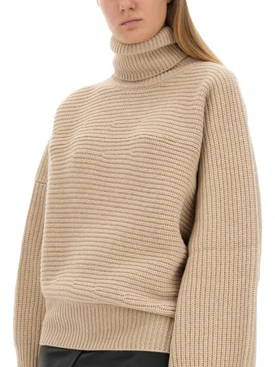 Stella Mccartney Textured Knit Oversized Turtleneck Shirt In Neutral