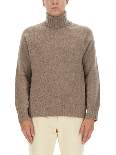 Zegna Ribbed Turtleneck Sweater Long Sleeves In Brown
