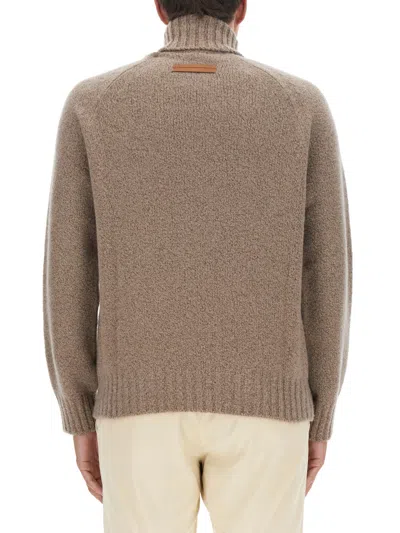 Zegna Ribbed Turtleneck Sweater Long Sleeves In Brown