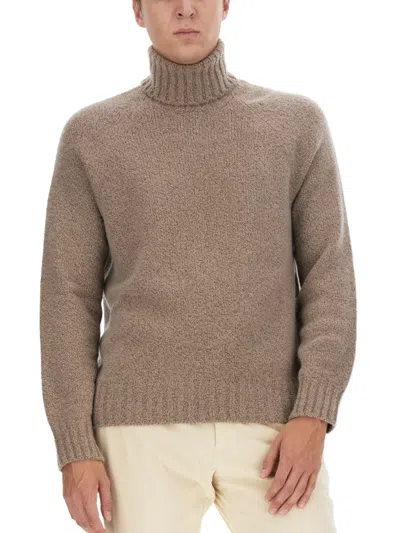 Zegna Ribbed Turtleneck Sweater Long Sleeves In Brown