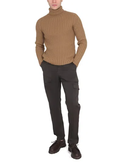 Ten C Ribbed Turtleneck Sweater Long Sleeves In Brown