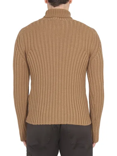 Ten C Ribbed Turtleneck Sweater Long Sleeves In Brown