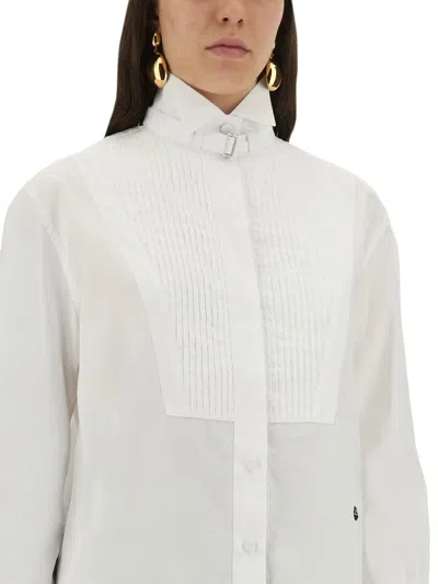 Alexander Mcqueen Tuxedo Cotton Poplin Shirt With Pleated Plastron In White