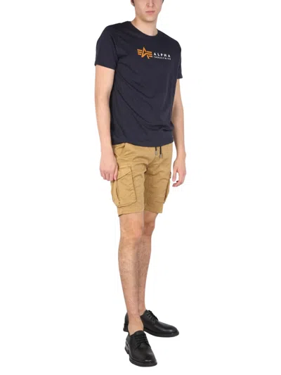 Alpha Industries Pantaloncino Cargo Jogger Beige In Cotone In Brown