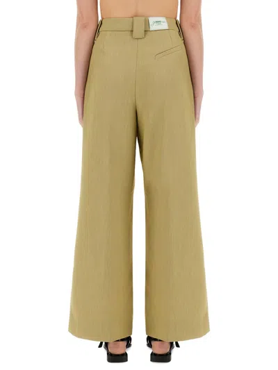 Ganni Mid-rise Pleated Wide-leg Pants In Green