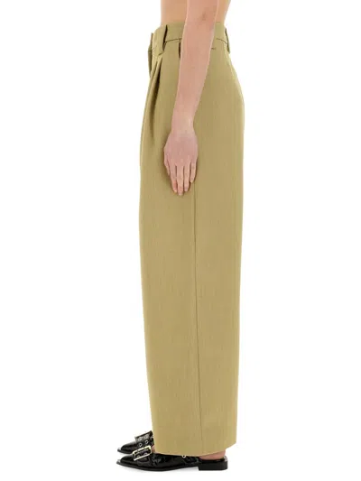 Ganni Mid-rise Pleated Wide-leg Pants In Green
