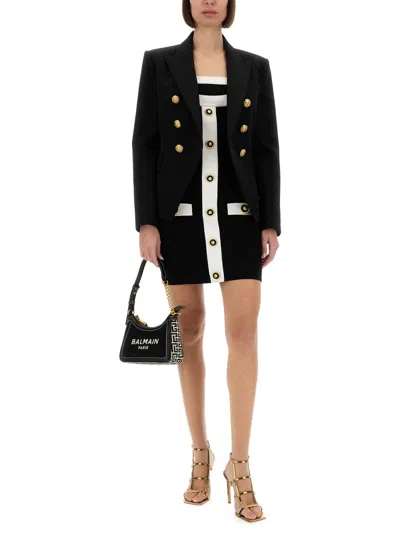 Balmain Black Dress With Square Neckline And Decorative Buttons In Viscose Blend Women In Black