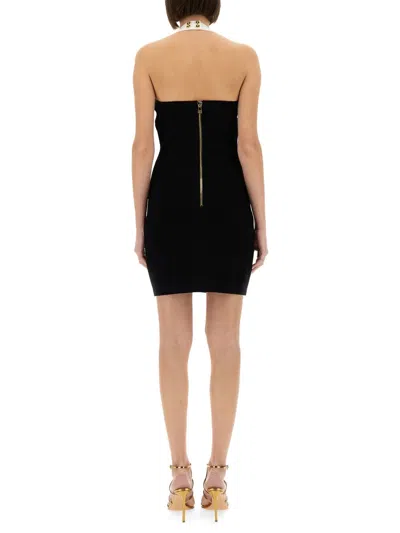 Balmain Black Dress With Square Neckline And Decorative Buttons In Viscose Blend Women In Black
