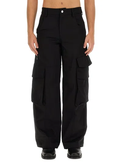 Gcds Logo Patch Wide-leg Cargo Pants In Black
