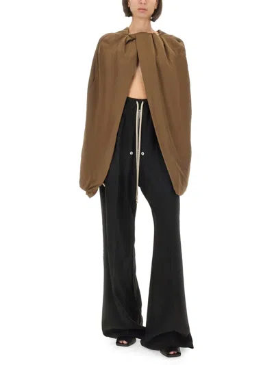 Rick Owens Draped Lightweight Long Hooded Top In Brown