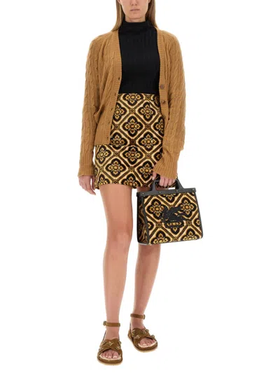 Etro Cable Knit V-neck Cardigan Pockets In Brown
