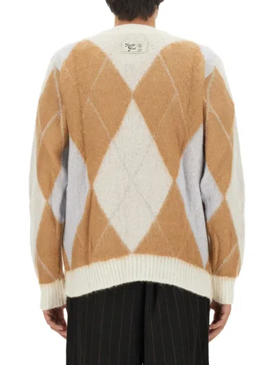 Family First Argyle Mohair-blend Cardigan In Neutral