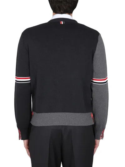 Thom Browne Striped Two-tone Cotton Cardigan In Black