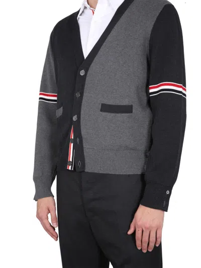 Thom Browne Striped Two-tone Cotton Cardigan In Black
