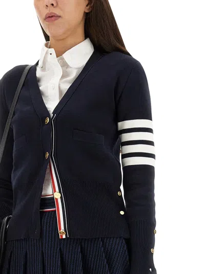 Thom Browne V-neck Virgin Wool Cardigan With Striped Detailing