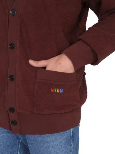 Msgm Classic V-neck Cardigan With Ribbed Accents In Brown
