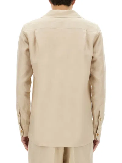 Dolce & Gabbana Long Sleeve Linen Shirt In Neutral