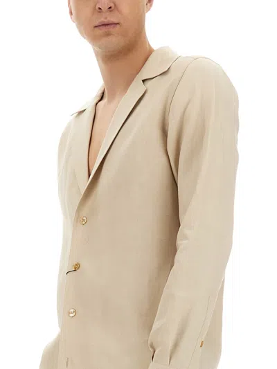 Dolce & Gabbana Long Sleeve Linen Shirt In Neutral
