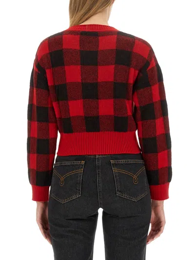 Moschino Cropped V-neck Sweater With Checkered Pattern In Multi