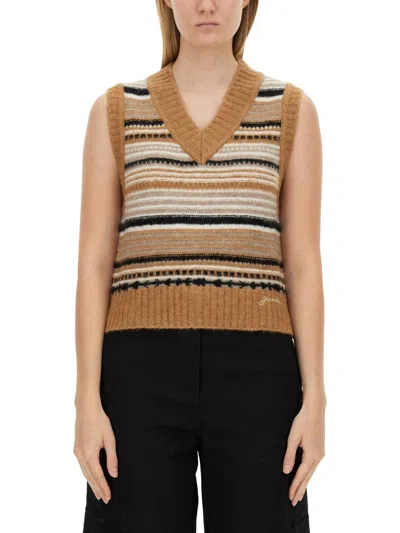 Ganni Striped Soft Alpaca Blend Vest In Multi