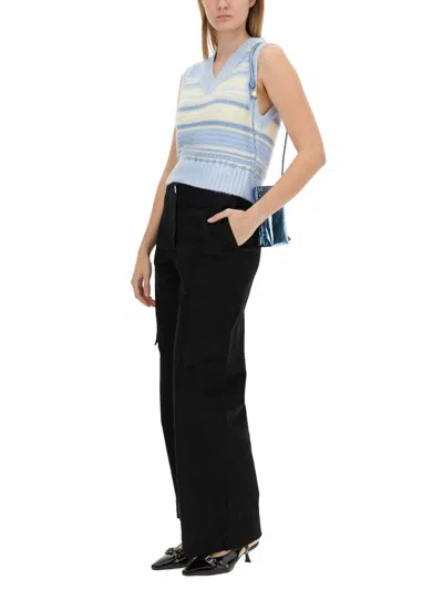 Ganni Multicolor Knit Vest With Stripe Motif In Wool Woman In Black