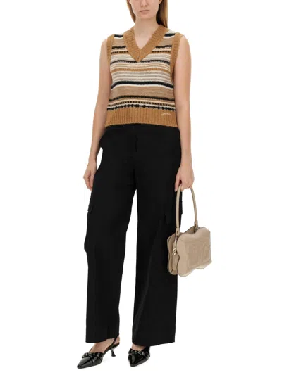 Ganni Striped Soft Alpaca Blend Vest In Multi