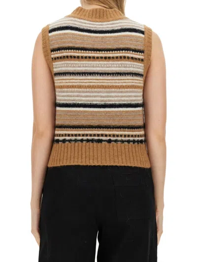 Ganni Striped Soft Alpaca Blend Vest In Multi