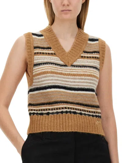 Ganni Striped Soft Alpaca Blend Vest In Multi