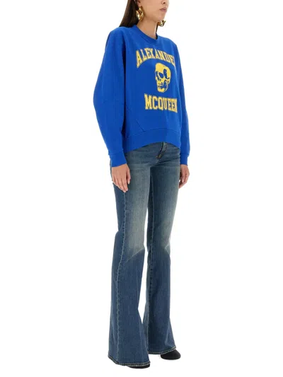 Alexander Mcqueen Women's Varsiity Skull Sweatshirt In Blue