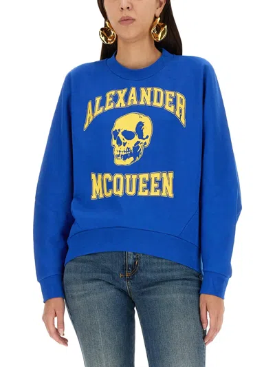 Alexander Mcqueen Women's Varsiity Skull Sweatshirt In Blue