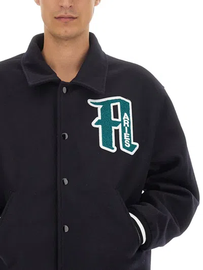 Aries Oversize Ribbed Cuffs Hem Side Pockets Jacket In Blue