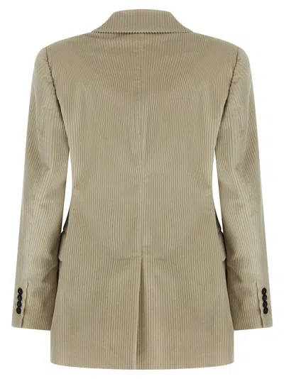 Brunello Cucinelli Corduroy Blazer With Lapel Neckline In Neutral