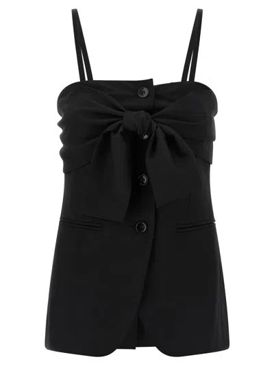 Max Mara Veruska Strapless Tie-front Wool-canvas Top In Black