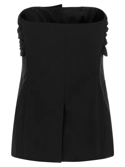Max Mara Veruska Strapless Tie-front Wool-canvas Top In Black