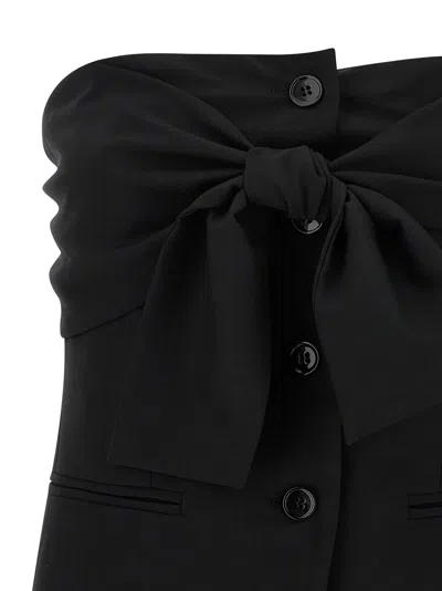 Max Mara Veruska Strapless Tie-front Wool-canvas Top In Black