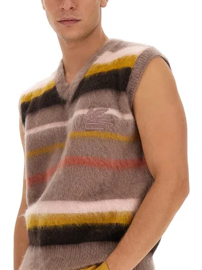 Etro Striped Mohair-blend Vest In Brown
