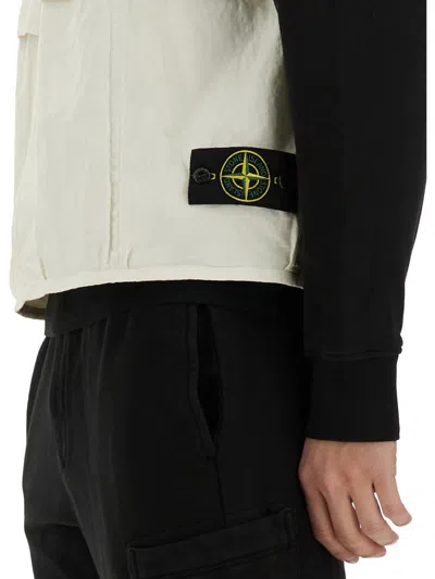 Stone Island Logo Sleeveless Vests With Button And Side Pockets In White