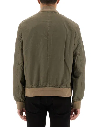 Belstaff Bomber Jacket With Ribbed Cuffs And Hem In Green