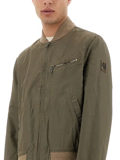 Belstaff Bomber Jacket With Ribbed Cuffs And Hem In Green