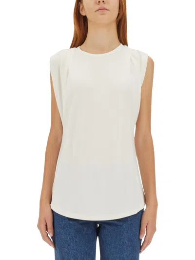 Michael Kors Pleated Sleeveless Round Neck Tops In White