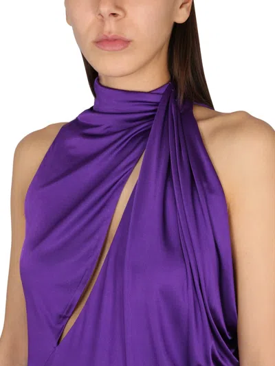 Versace Purple Halterneck Top With Diagonal Cut-out In Viscose Woman In Purple