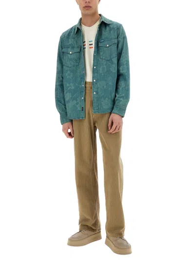 Paul Smith London Floral Cotton Denim Western Snap-up Shirt In Blue